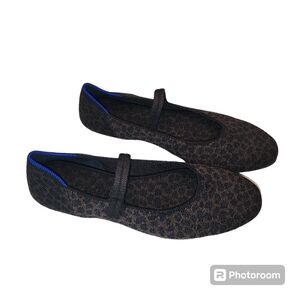 Rothy's The Square Mary Jane Knit Animal Print Flats Blue Trim Sz 8